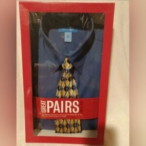 Savile Row french blue color designer dress shirt & tie set